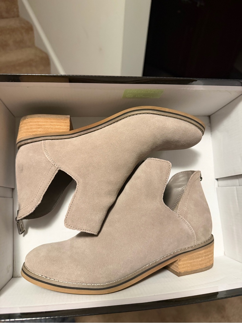Blondo Taupe Suede Cutout Ankle Booties